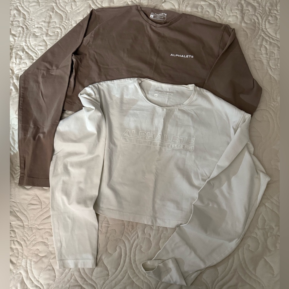 Alphalete Brown Long Sleeve & Alphalete White Cropped Long Sleeve Duo